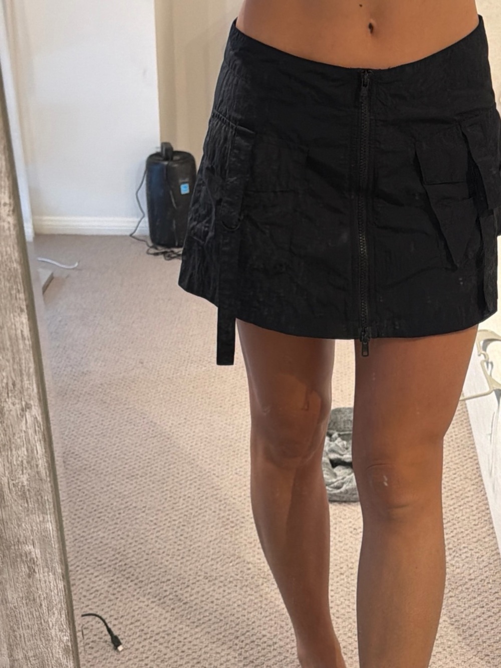 OAK + FORT Black Front-Zip Mini Skirt with Cargo Pockets